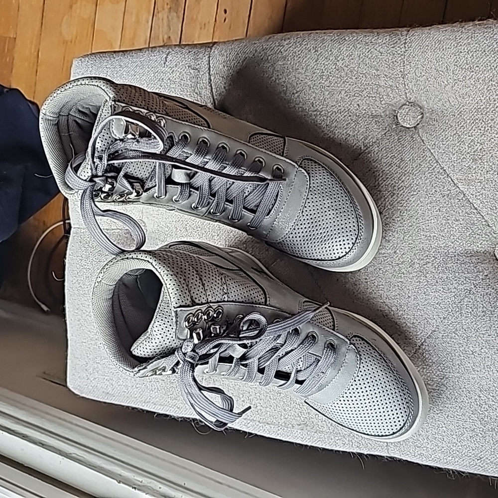 Silver Faux Leather High-top Sneakers 7.5 NWOT